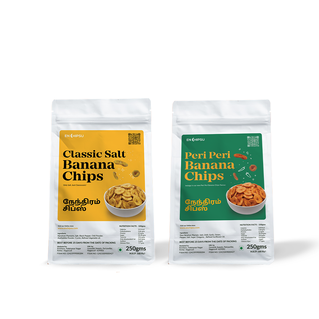 Combo : Peri peri Banana Chips 250g + Classic salt Banana Chips 250g