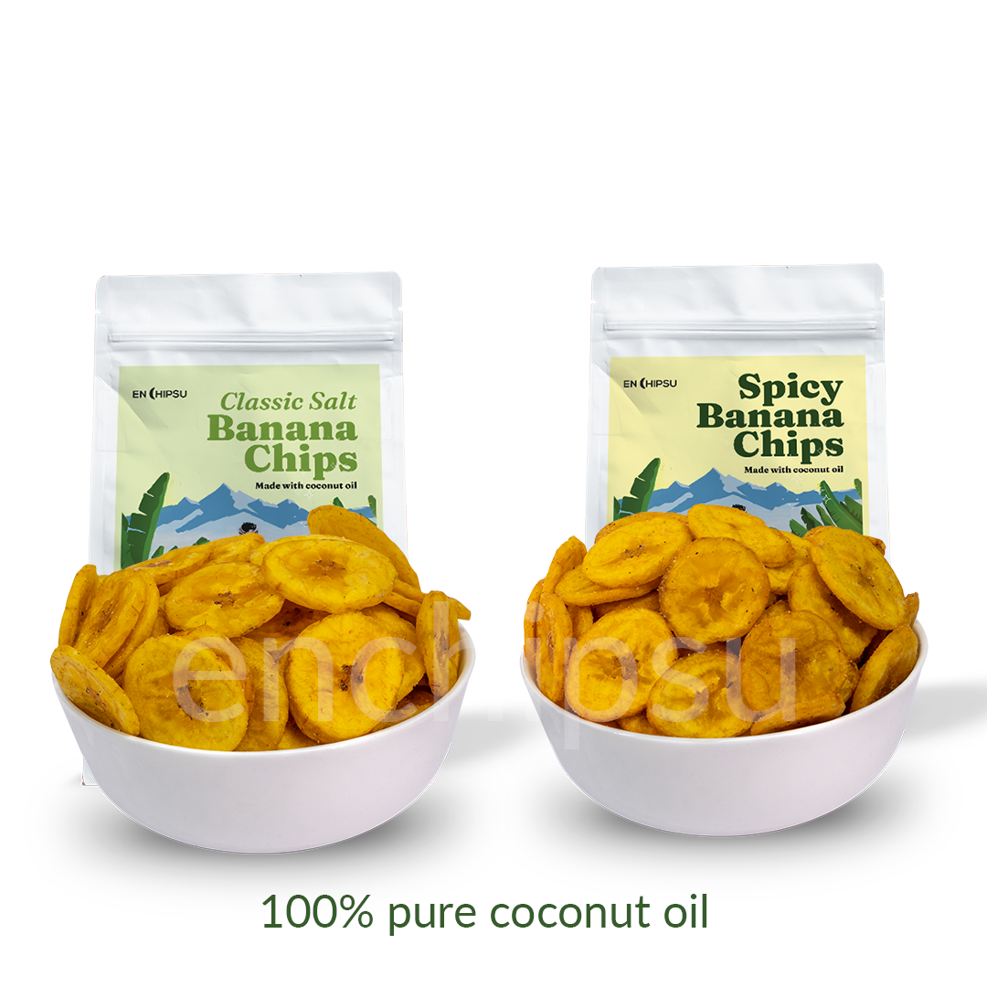 Coconut oil Banana Chips combo : Classic Salt 250g + Spicy Banana Chips 250g