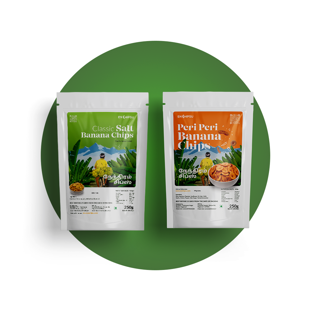 Combo : Peri peri Banana Chips 250g + Classic salt Banana Chips 250g