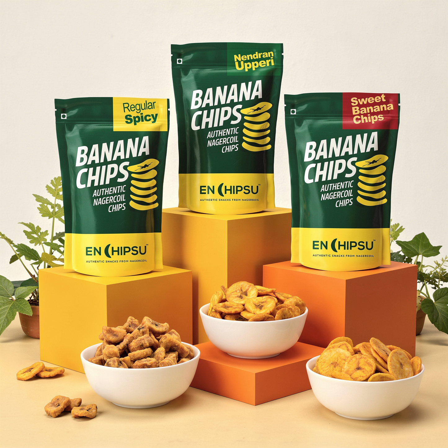 Nendran Combo - Spicy Banana Chips + Sweet Banana Chips + Upperi